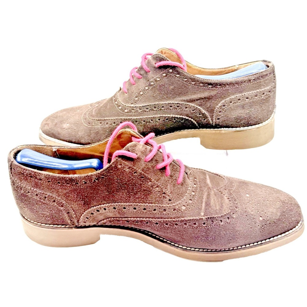 Saks 5th Ave Kennedy Wingtip Oxford Men 12 Brown Suede Brogue Made in Italy